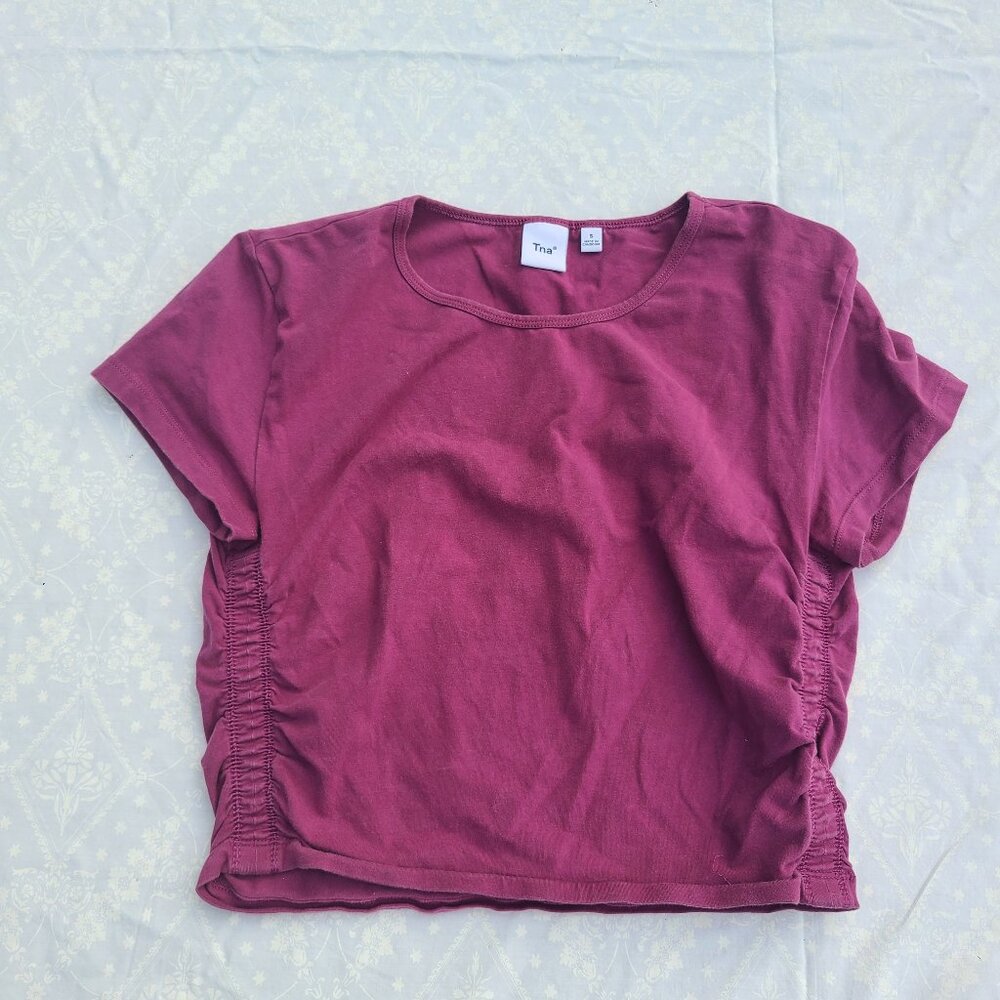 Aritzia TnaChill Malibu Cropped T-shirt  - Burgundy Red - Size Small